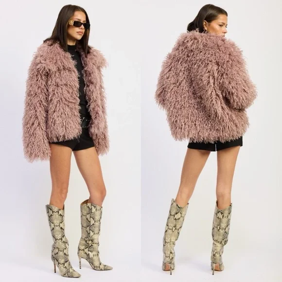 Sedgewick Pink Shaggy Faux Fur Coat - Picture 4 of 6